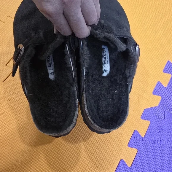 Birkenstock Boston Shearling Black Suede Clogs Mules Size 40 L9 M7 - Picture 5 of 10